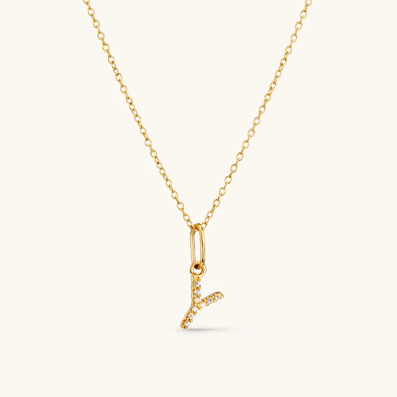 Y Crystal Initial Necklace in Gold