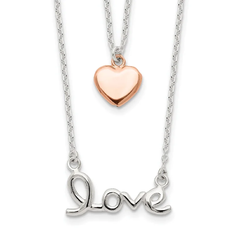 Sterling Silver 18-inch Heart Two Layer Necklace