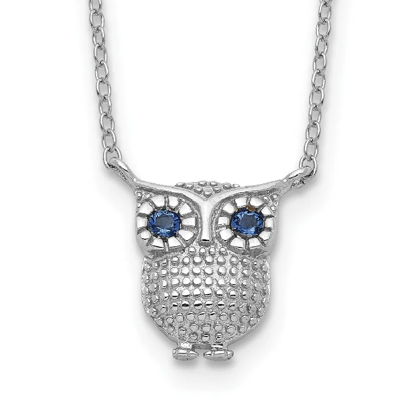 Sterling Silver Blue Sapphire 16-inch Owl Necklace