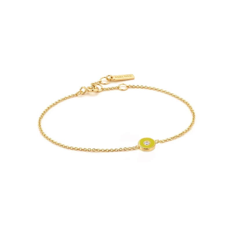 Neon Yellow Enamel Disc Gold Bracelet