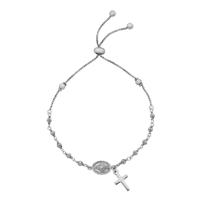 Sterling Silver St Christopher Rosary Beads Bolo Bracelet