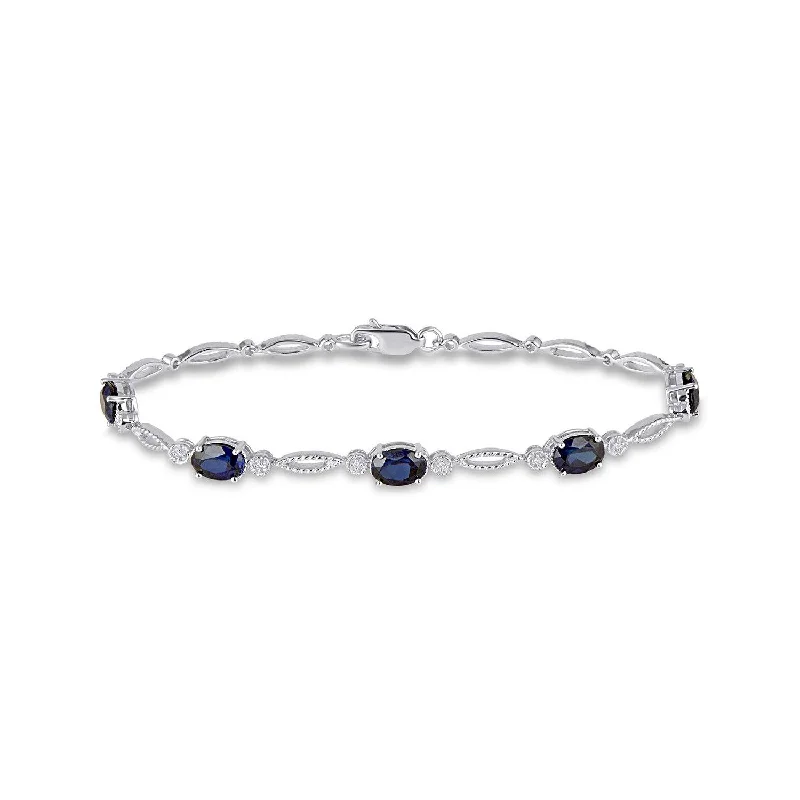 Mirage Diamond Set Created Sapphire Bracelet in Sterling Silver