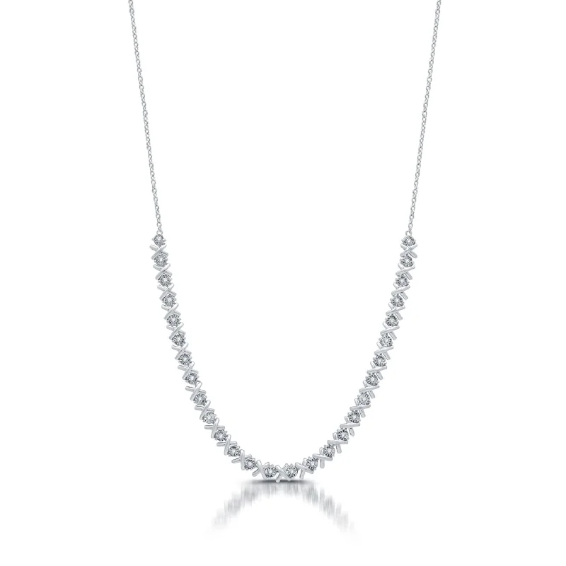 1/2 CTW Diamond Fashion Illusion Set XO 18-inch Necklace in Rhodium Plated Sterling Silver