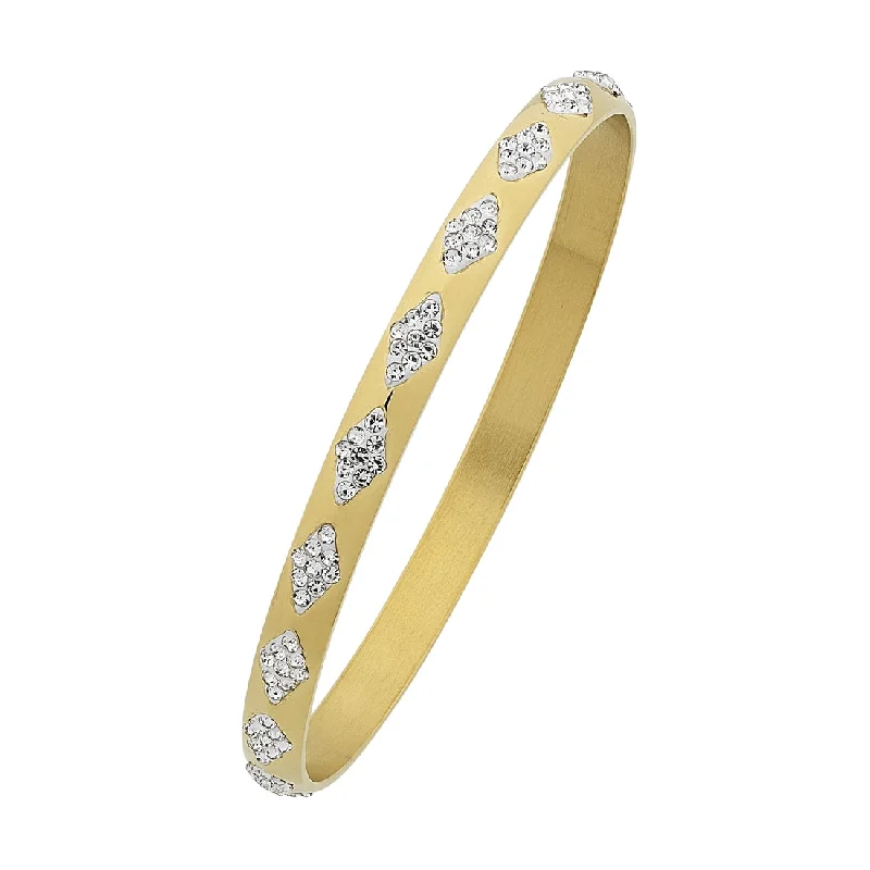 Stainless Steel Yellow Gold Crystal Facet Bangle