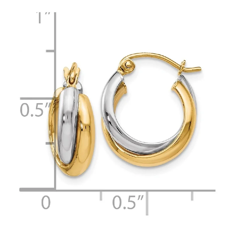 Diamond2Deal 10k Two-tone Gold Polished Hinged Hoop Earrings (L-15mm, W-16mm)