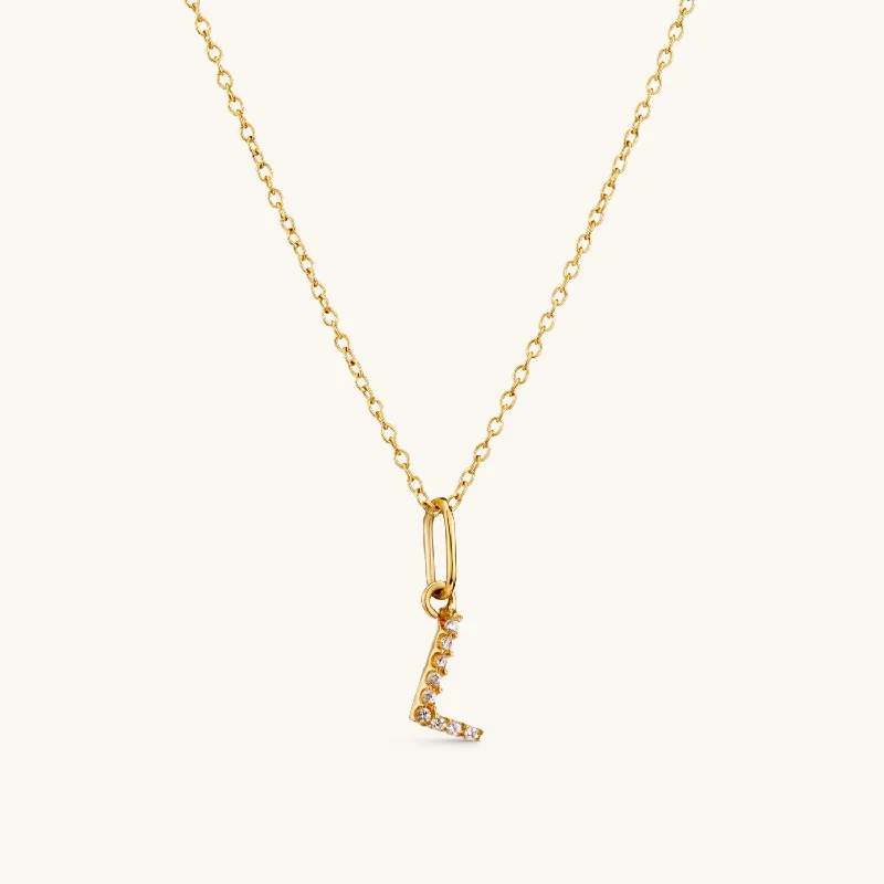 L Crystal Initial Necklace in Gold