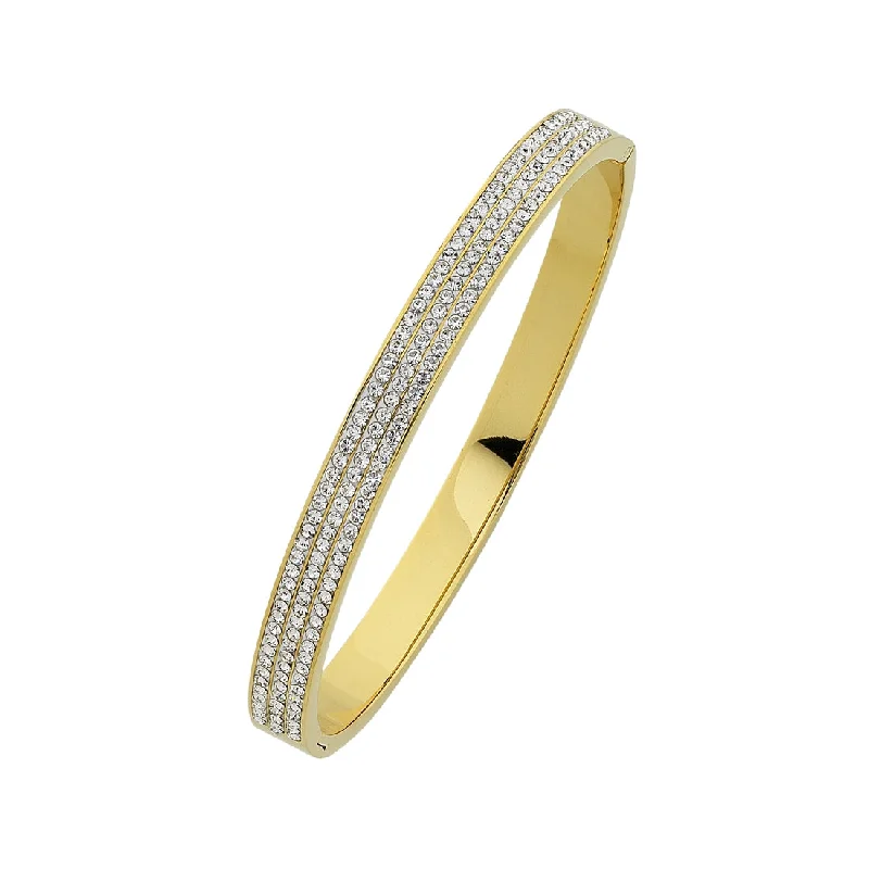 Stainless Steel 3 Row Pave Crystal Bangle