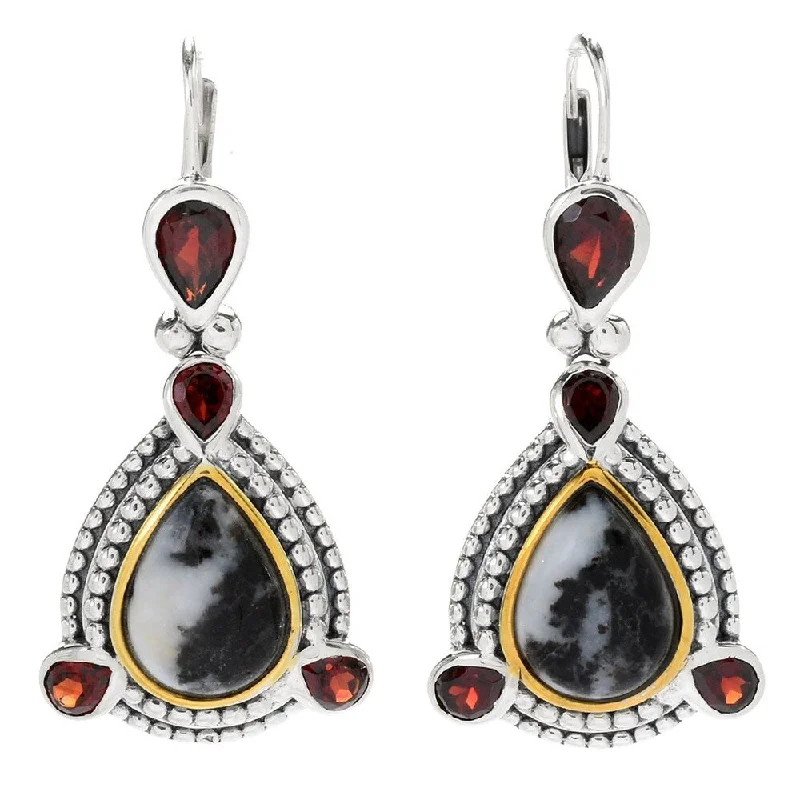 Sterling Silver 1.25" White Buffalo & Garnet Drop Earrings