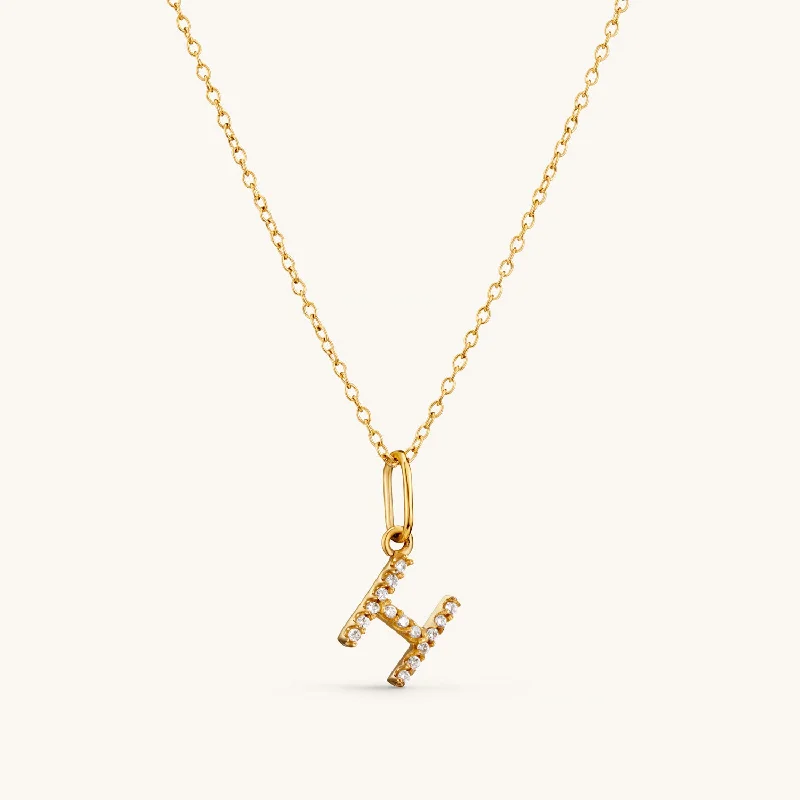 H Crystal Initial Necklace in Gold