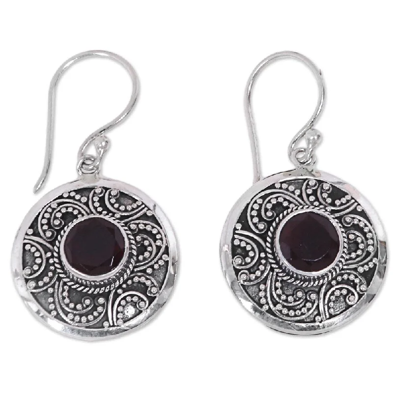 Sterling Silver 'Balinese Aura' Garnet Earrings - 1.3*0.7