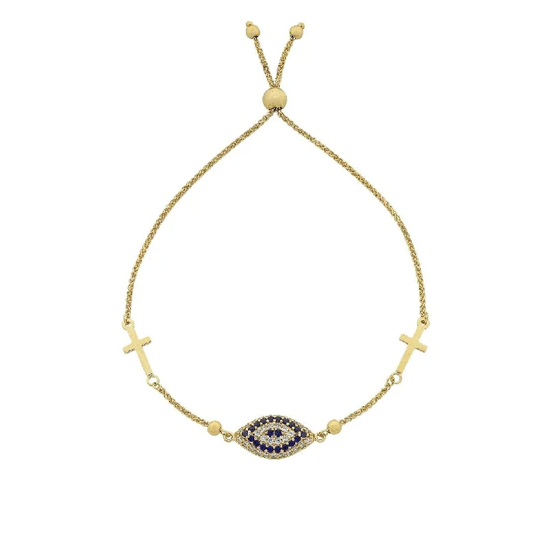 9ct Yellow Gold Silver Infused Evil Eye and Cross Extendable Bracelet