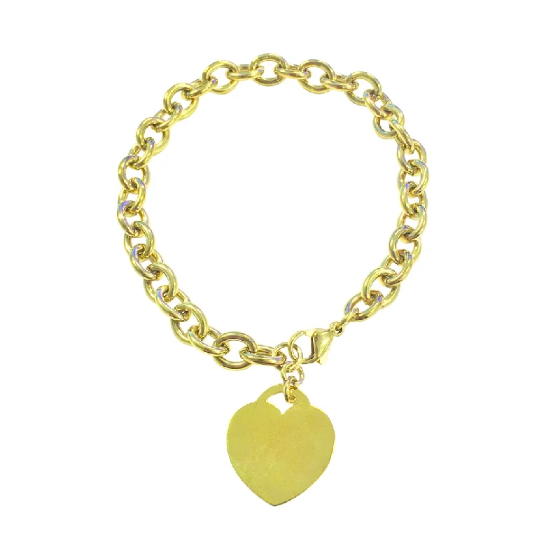 Stainless Steel Yellow Belcher Charm Bracelet With Heart