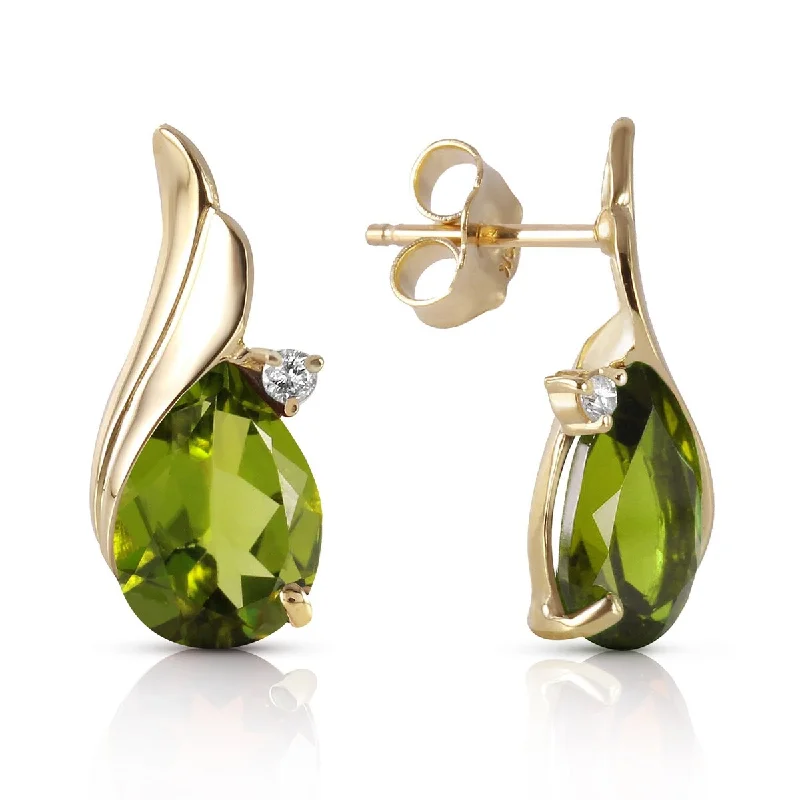 4.26 Carat 14K Solid Gold Gemstone Stud Earrings Diamond Peridot