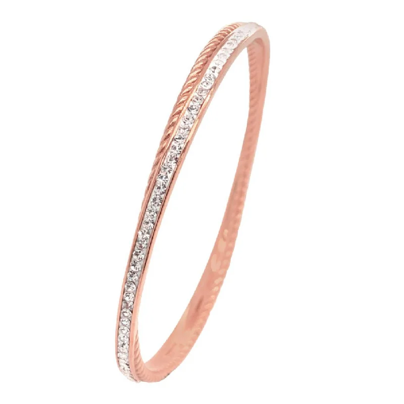 Rose Stainless Steel Pave Crystal Double Bangle