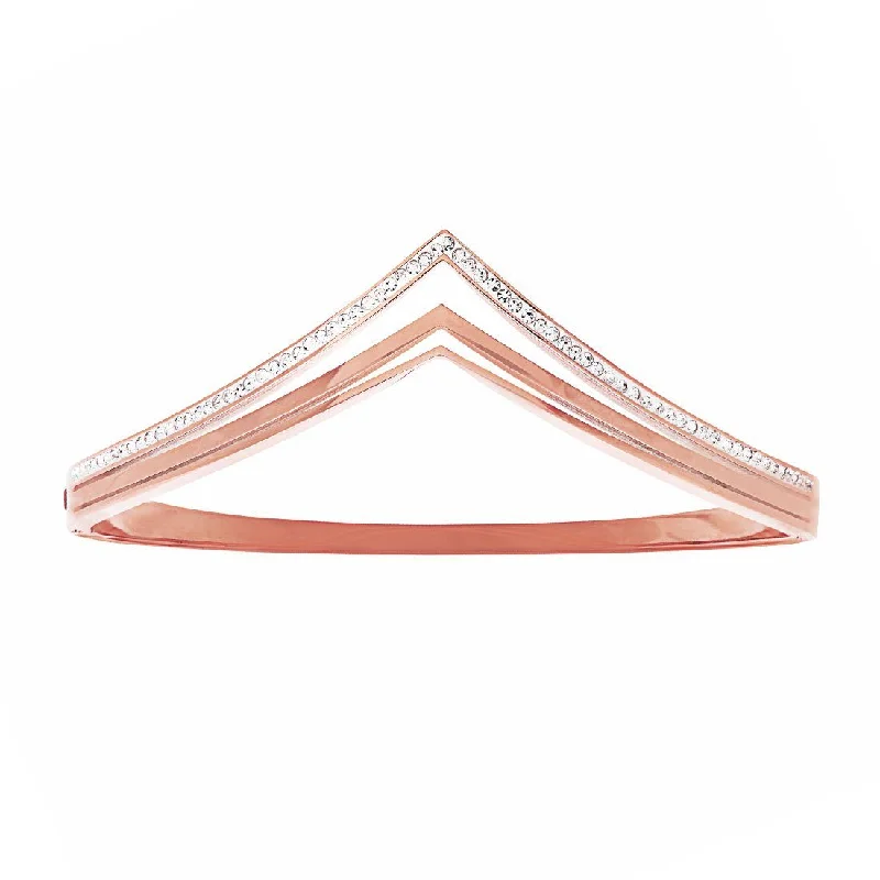 Pave Crystal V Shape Bangle in Rose Stainless Steel