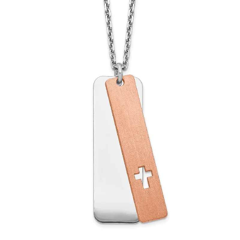 Sterling Silver 18-inch Cross Dog Tag Two-Tone Necklace