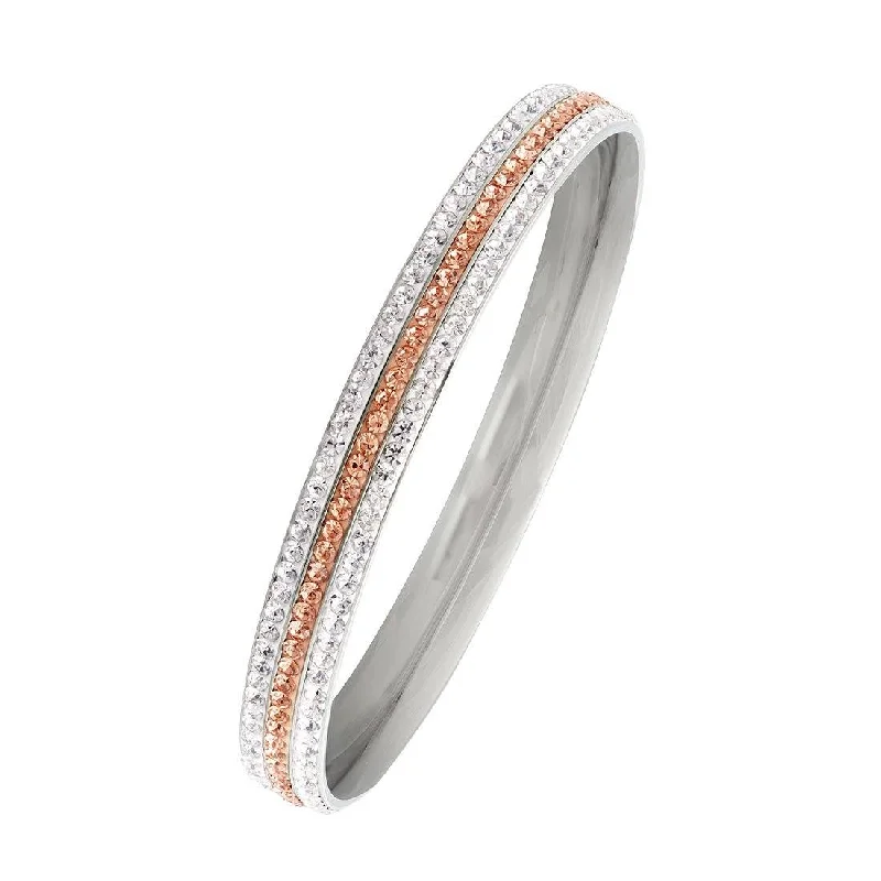 White & Rose Crystal Pave Bangle in Stainless Steel