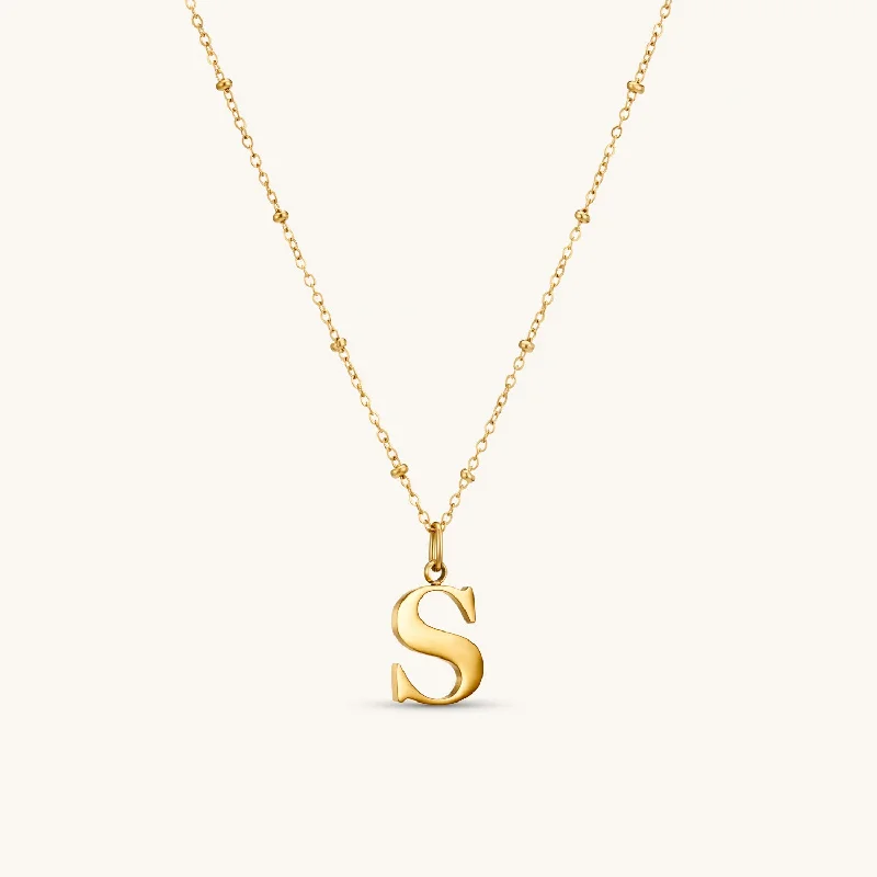 S Initial Pendant Necklace In Gold