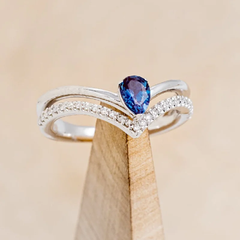 "CICELY" - PEAR SHAPED LAB-GROWN ALEXANDRITE ENGAGEMENT RING WITH DIAMOND ACCENTS