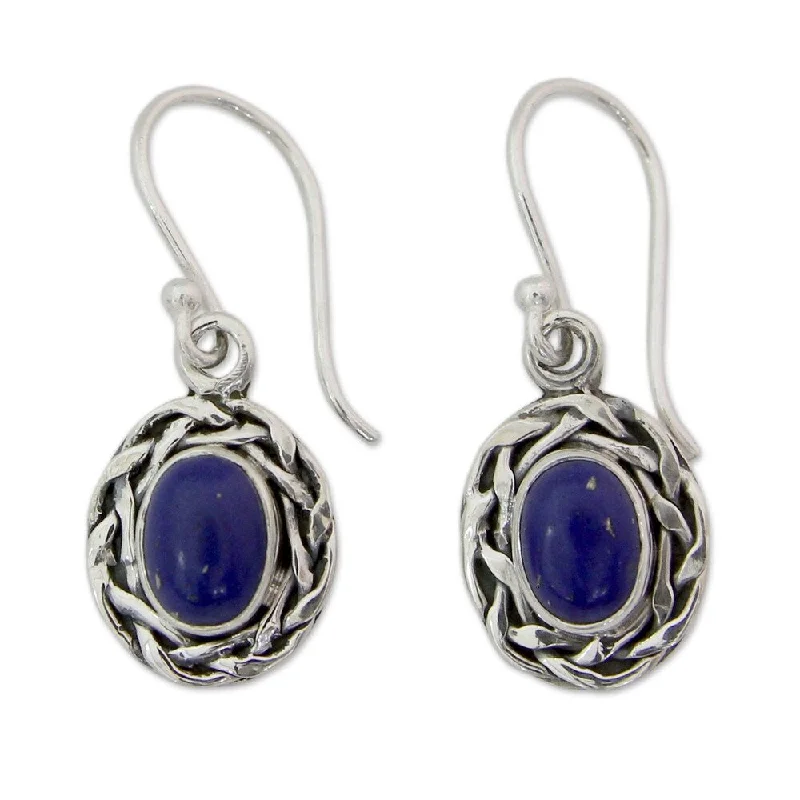 Handmade Sterling Silver 'Indian Basket' Lapis Lazuli Earrings (India) - 1.2*0.5