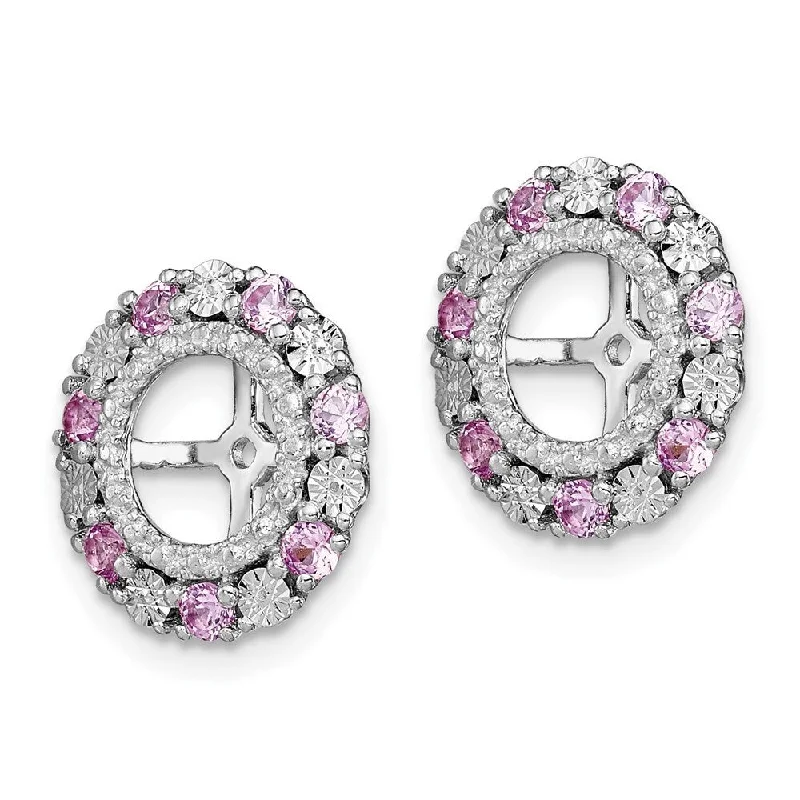 925 Sterling Silver Created Pink Gemstone Jacket Stud Earrings (L-13 mm, W-13 mm)