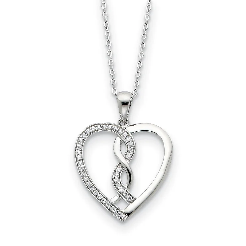 Sterling Silver CZ Hearts Joined Together 18in Pendant