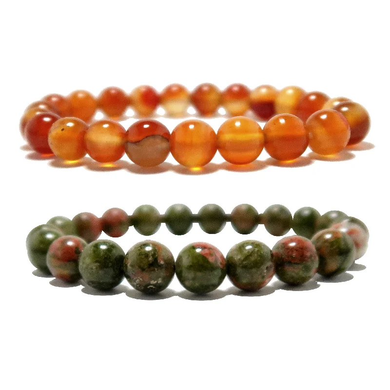 Creativity Bracelet Set Carnelian Unakite Stones