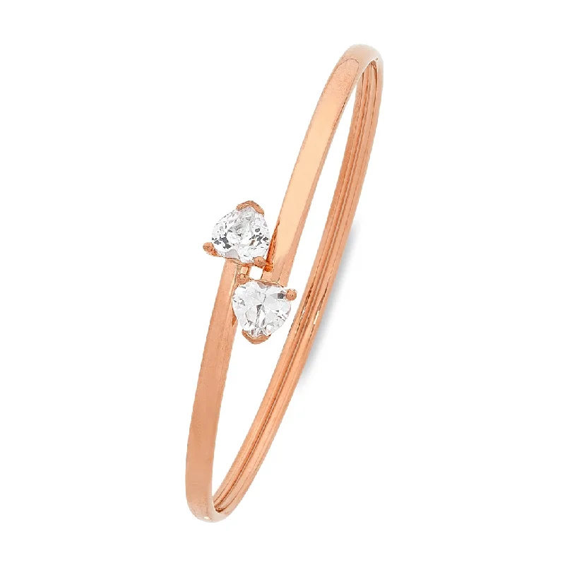 9ct Rose Gold Silver Infused Bangle with Heart Ends