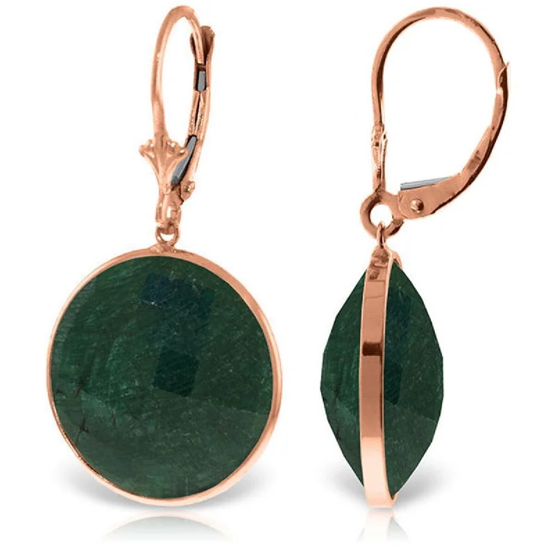 14K Solid Gold Leverback Earrings w/ Checkerboard Cut Round Emerald