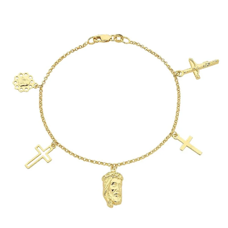 9ct Yellow Gold Silver Infused Religious Charm Bracelet