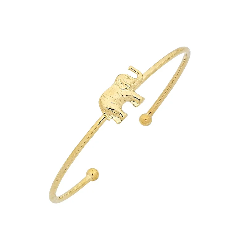 9ct Yellow Gold Silver Infused Elephant Cuff Bangle