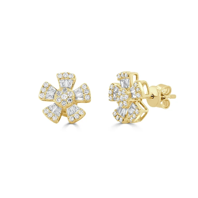 Joelle Diamond Baguette Flower Earrings 14K Gold