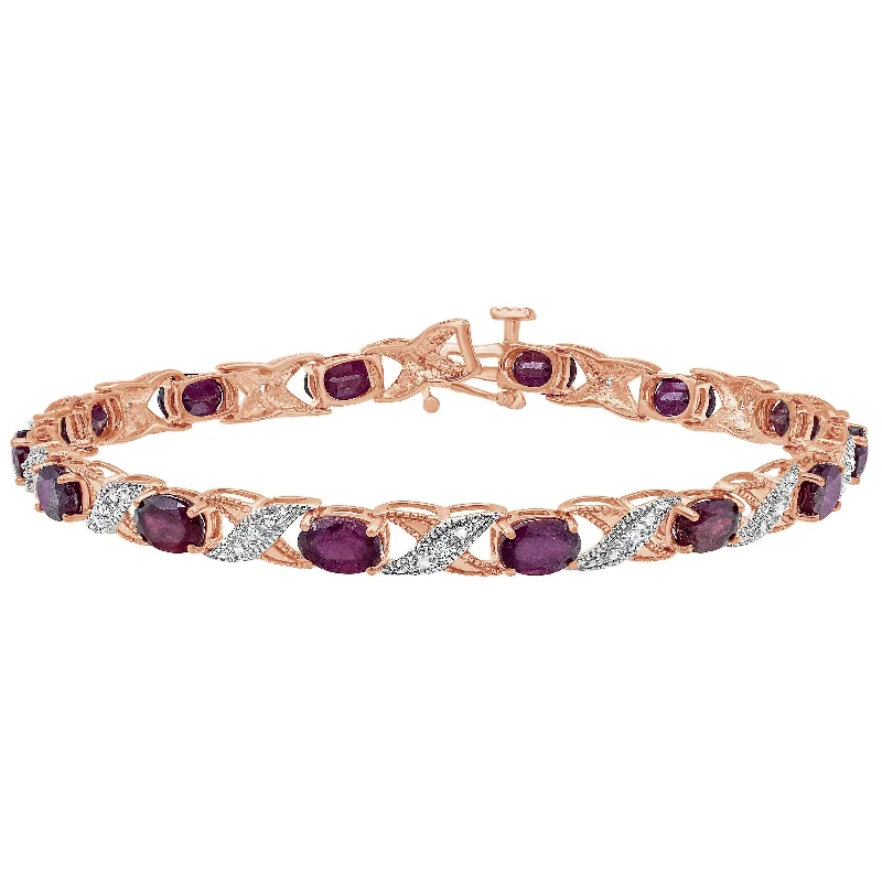 Oval Ruby and Diamond Set Tennis Bracelet in 10ct Rose Gold