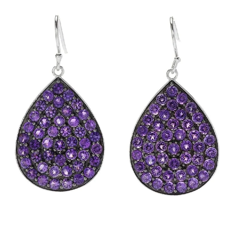 Sterling SIlver 925 African Amethyst Drop & Dengle Earrings