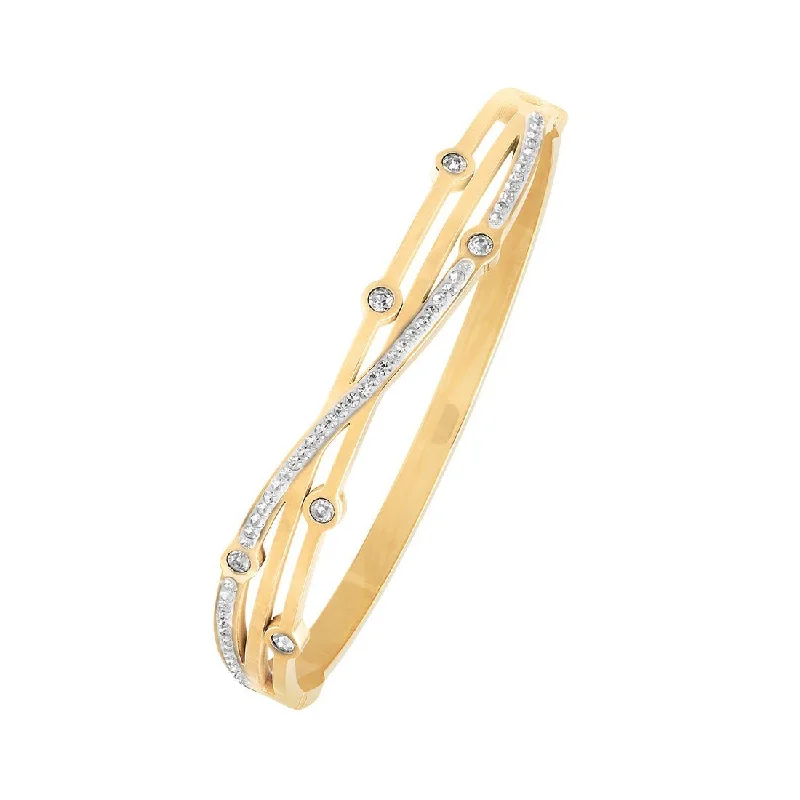 Crystal Station Crossover Bangle in Yellow Stainless Steel