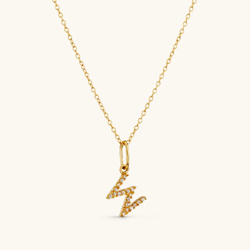 W Crystal Initial Necklace in Gold