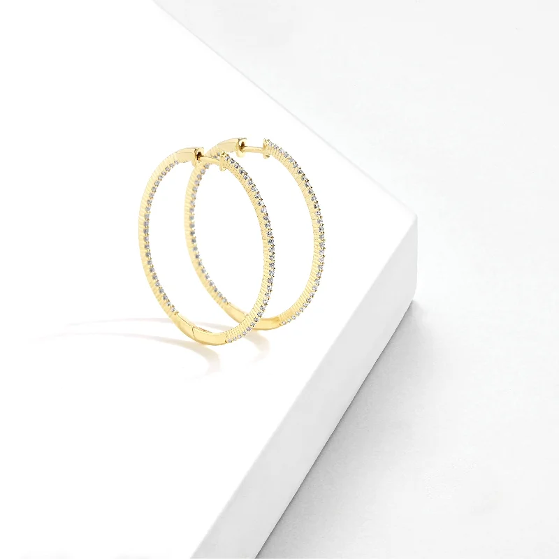 Lab Grown 1 1/2ct TDW Diamond Inside Out Hoop Earrings in 14k Gold for Women