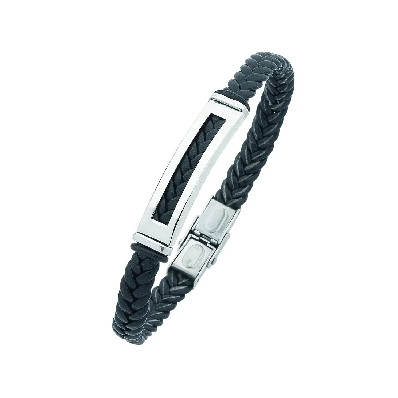 Stainless Steel Black Mens Braided Bracelet