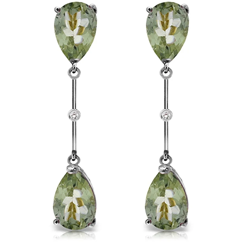 14K White Gold Diamonds & Green Amethysts Dangling Gemstone Earrings