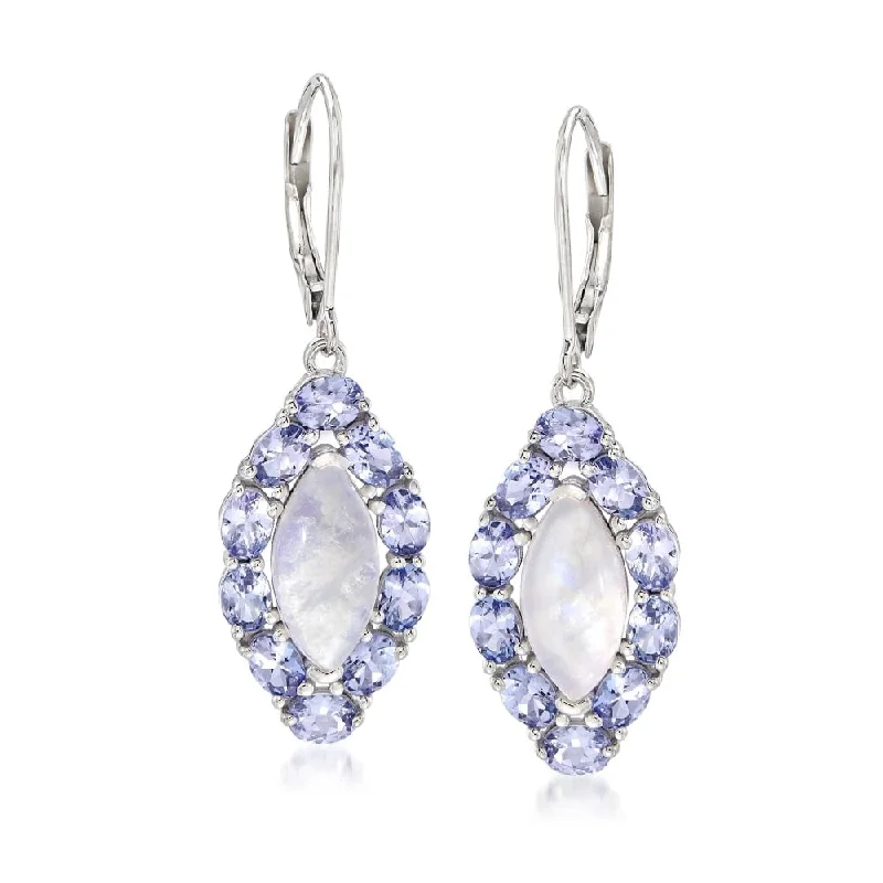 925 Sterling Silver Tanzanite and Rainbow Moonstone Earrings