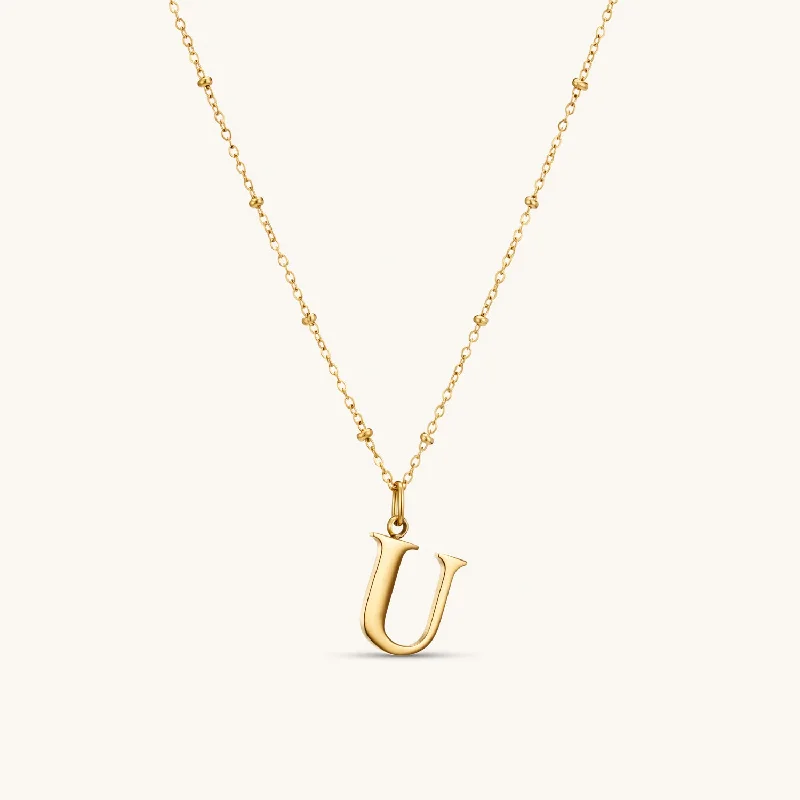 U Initial Pendant Necklace In Gold