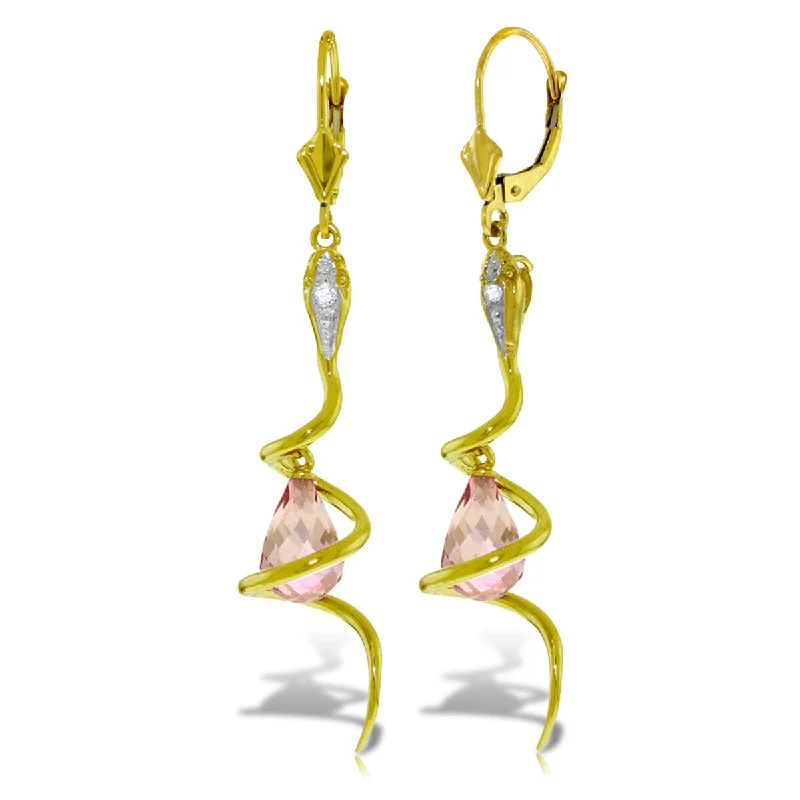 14K Solid Gold Snake Earrings w/ Briolette Pink Topaz & Diamonds