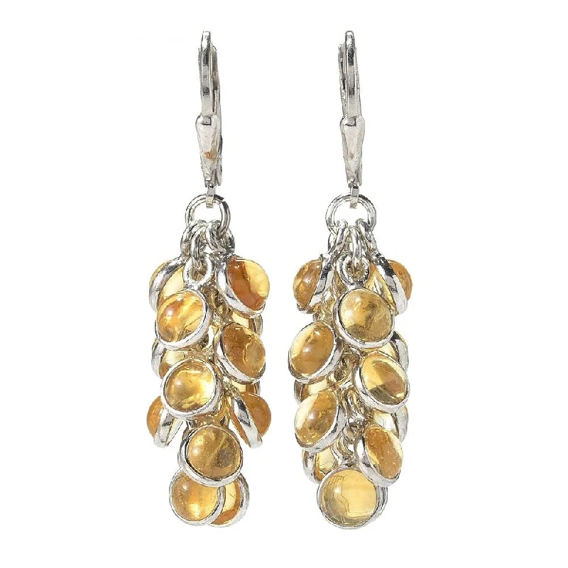 Sterling Silver 1.75" Round Citrine Cluster Drop Earrings