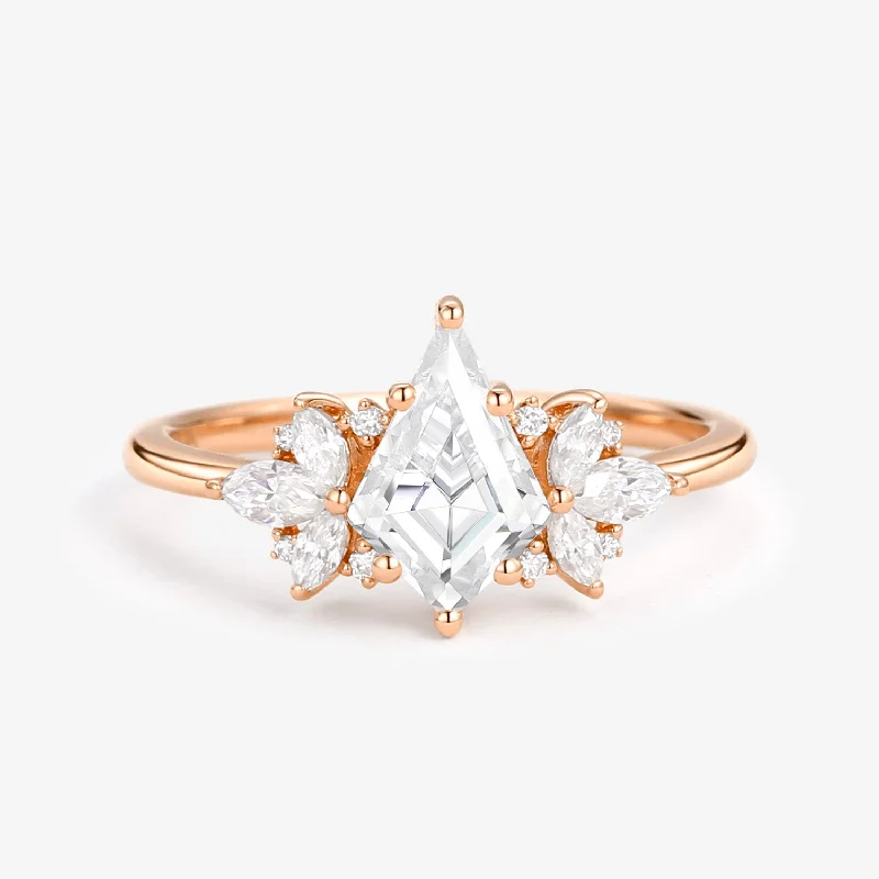 Unique Rose Gold Moissanite Kite Cut Engagement Ring