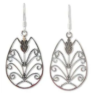 Handmade Thai Tulip Sterling Silver Dangle Earrings