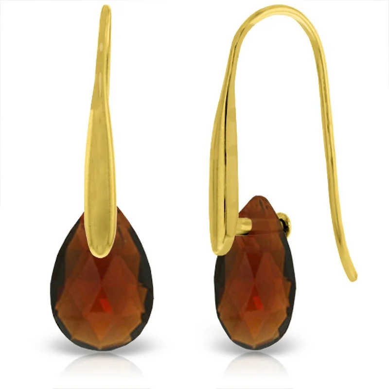 14K Solid Gold Fish Hook Earrings w/ Dangling Briolette Garnets