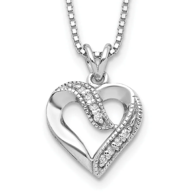 Sterling Silver Cubic Zirconia 16-inch Heart Necklace