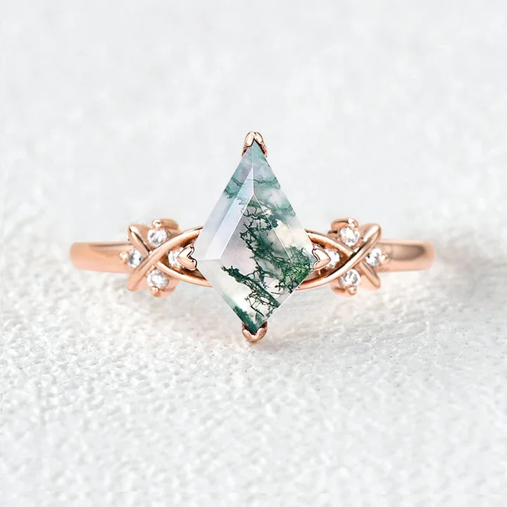 Unique Moss Agate Geometric Engagement Ring