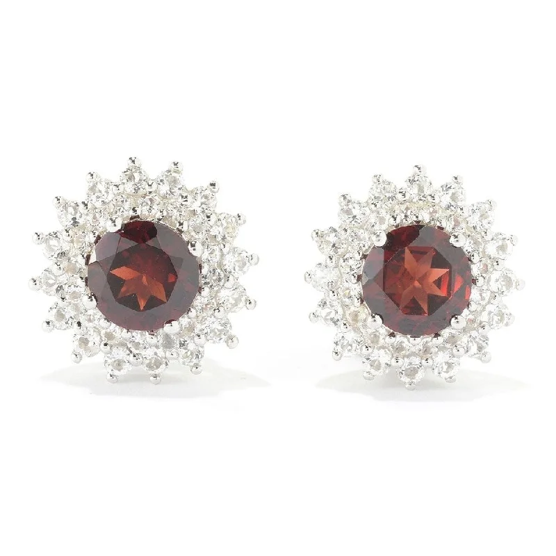 Sterling Silver Garnet and White Topaz Earrings with Omega Backs