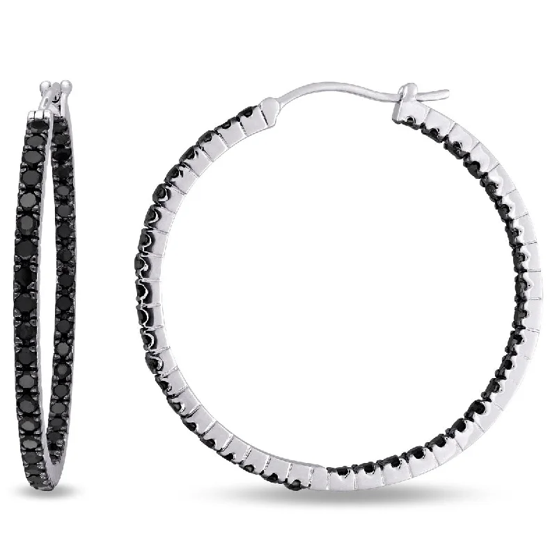 Miadora 2 1/5ct TW Black Diamond Inside Outside Hoop Earrings in Sterling Silver